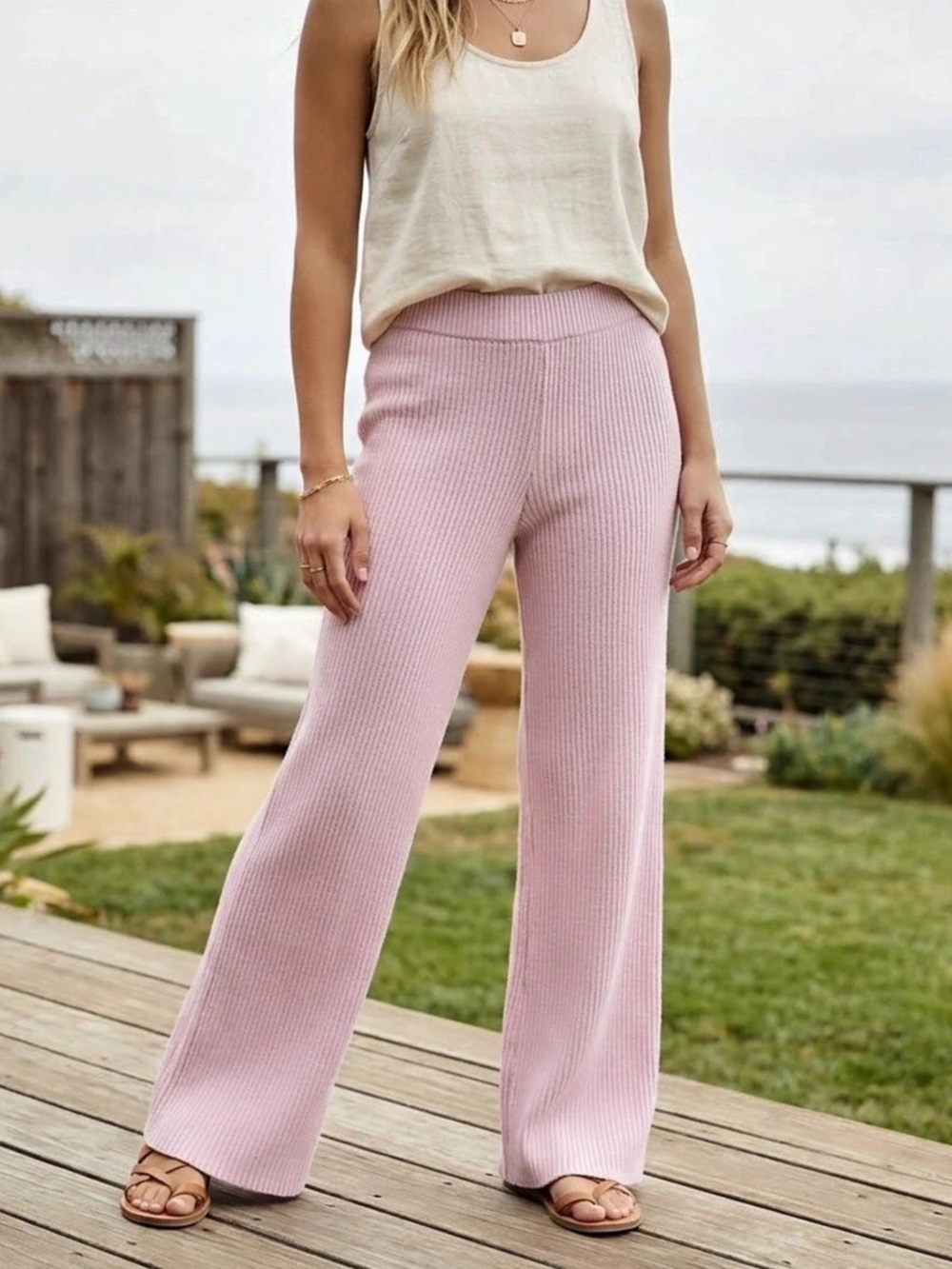 Billabong Wide Leg Ribbed Pants in Pink Size Small
